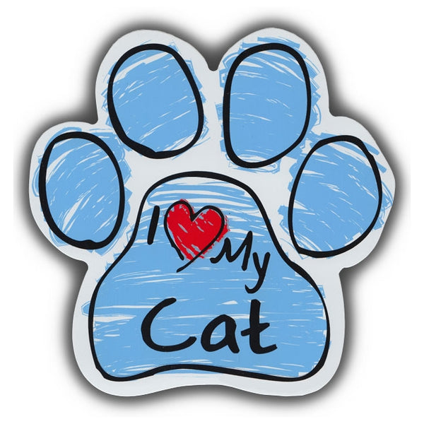 Blue Scribble Cat Paw Magnet - I Love My Cat