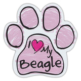 Pink Scribble Dog Paw Magnet - I Love My Beagle