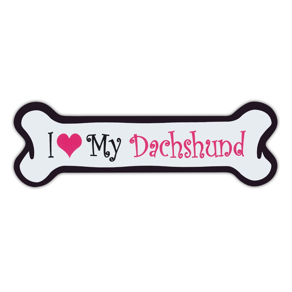 Pink Dog Bone Magnet - I Love My Dachshund
