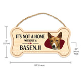 Sign, Wood, Dog Bone, It's Not A Home Without A Basenji, 10" x 5"