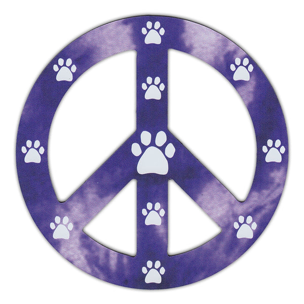 Magnet - Peace Sign, Purple Design w/Paw Prints (4.75" Round)