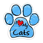 Blue Scribble Cat Paw Magnet - I Love My Cats