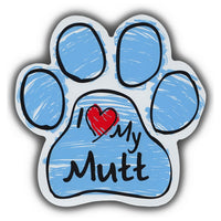 Blue Scribble Dog Paw Magnet - I Love My Mutt