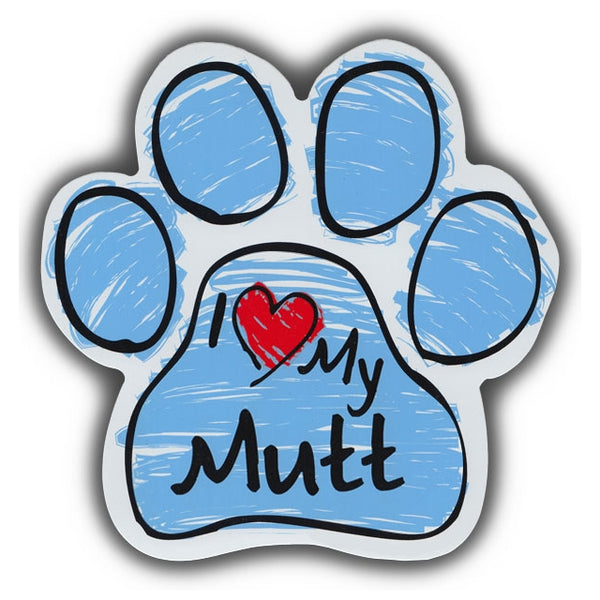 Blue Scribble Dog Paw Magnet - I Love My Mutt