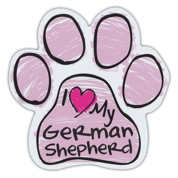 Pink Scribble Dog Paw Magnet - I Love My German Shepherd