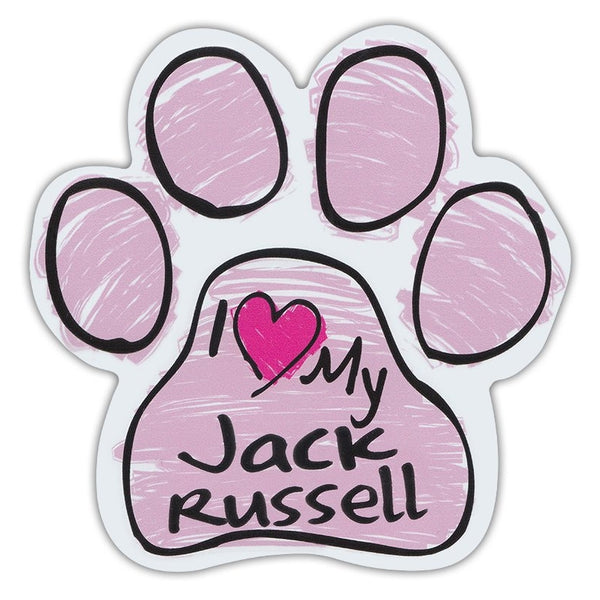 Pink Scribble Dog Paw Magnet - I Love My Jack Russell