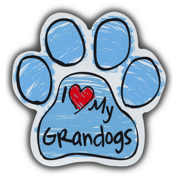 Blue Scribble Dog Paw Magnet - I Love My Grandogs