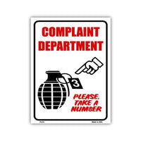 Aluminum Metal Sign - Complaint Department (9" x 12")