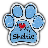 Blue Scribble Dog Paw Magnet - I Love My Sheltie