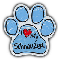 Blue Scribble Dog Paw Magnet - I Love My Schnauzer