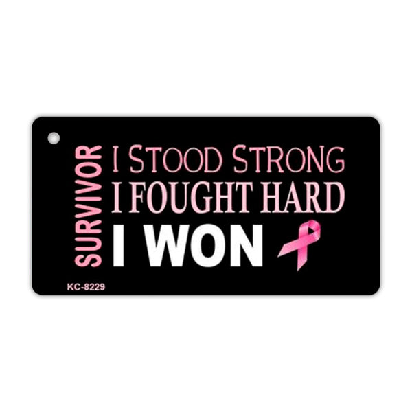 Aluminum Keychain - Breast Cancer Survivor (Stood Strong, Fought Hard, Won)