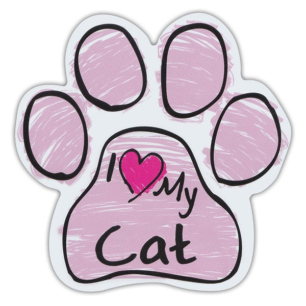 Pink Scribble Cat Paw Magnet - I Love My Cat