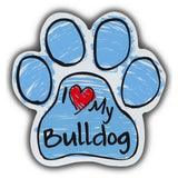 Blue Scribble Dog Paw Magnet - I Love My Bulldog