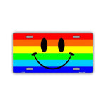 Aluminum License Plate Cover - Rainbow Pride Flag Smiley Face
