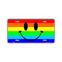 Aluminum License Plate Cover - Rainbow Pride Flag Smiley Face