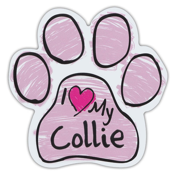 Pink Scribble Dog Paw Magnet - I Love My Collie