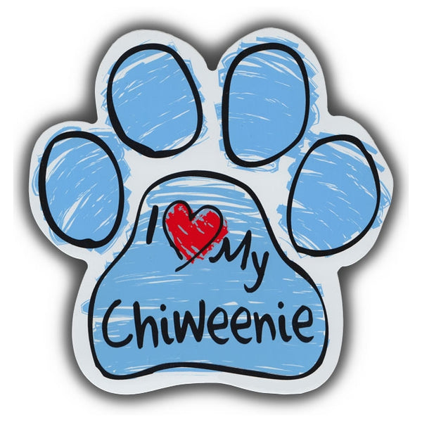Blue Scribble Dog Paw Magnet - I Love My Chiweenie