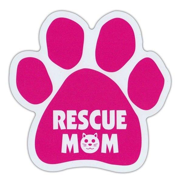 Cat Paw Magnet - Cat Rescue Mom (Pink, Cat Face Graphic) (5.5" x 5.5")