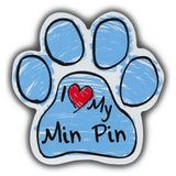 Blue Scribble Dog Paw Magnet - I Love My Min Pin