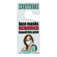 Door Tag Hanger - Notice, Face Masks Required Beyond This Point, White (4" x 9")