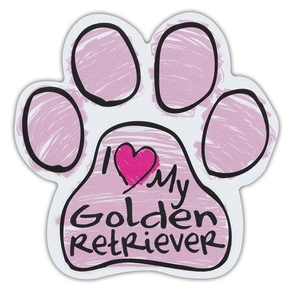 Pink Scribble Dog Paw Magnet - I Love My Golden Retriever