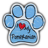 Blue Scribble Dog Paw Magnet - I Love My Pomeranian