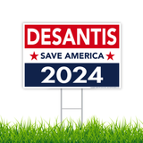 Yard Sign - Ron DeSantis 2024 (18" x 12") Shown With Grass
