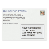 Prank Postcard (Democratic Party of America Donation)