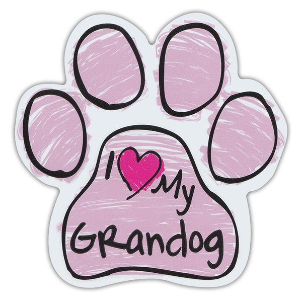 Pink Scribble Dog Paw Magnet - I Love My Grandog