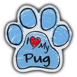 Blue Scribble Dog Paw Magnet - I Love My Pug