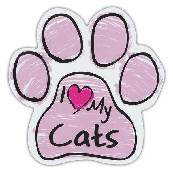 Pink Scribble Cat Paw Magnet - I Love My Cats