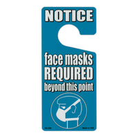 Door Tag Hanger - Notice, Face Masks Required Beyond This Point, Blue (4" x 9")