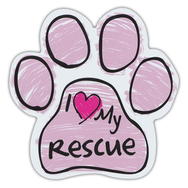 Pink Scribble Dog Paw Magnet - I Love My Rescue