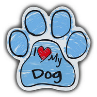 Blue Scribble Dog Paw Magnet - I Love My Dog