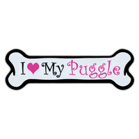 Pink Dog Bone Magnet - I Love My Puggle