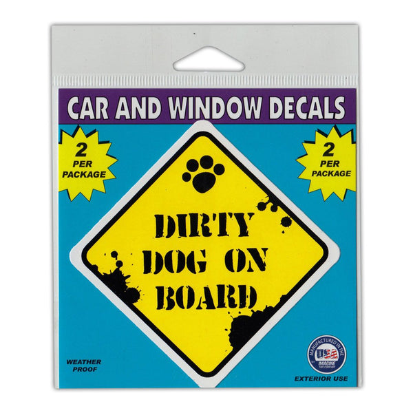 Window Decals (2-Pack) - Caution Dirty Dog On Board (3" x 3")