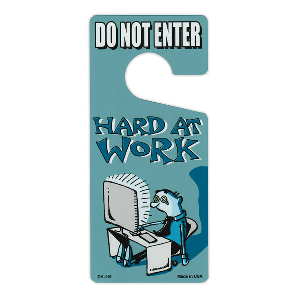 Door Tag Hanger - Do Not Enter, Hard At Work, Blue (4" x 9")