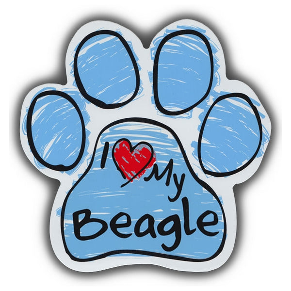 Blue Scribble Dog Paw Magnet - I Love My Beagle