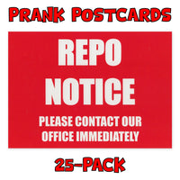 Prank Postcards (25-Pack, Fake Repo Notice)