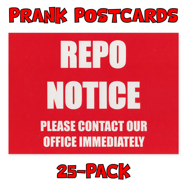 Prank Postcards (25-Pack, Fake Repo Notice)