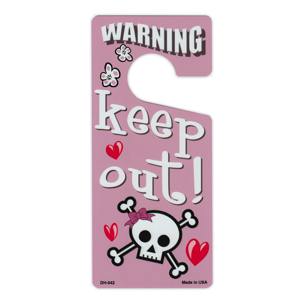 Door Tag Hanger - Warning Keep Out, Pink (4" x 9")