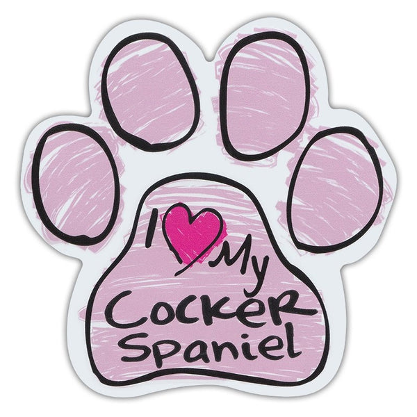 Pink Scribble Dog Paw Magnet - I Love My Cocker Spaniel