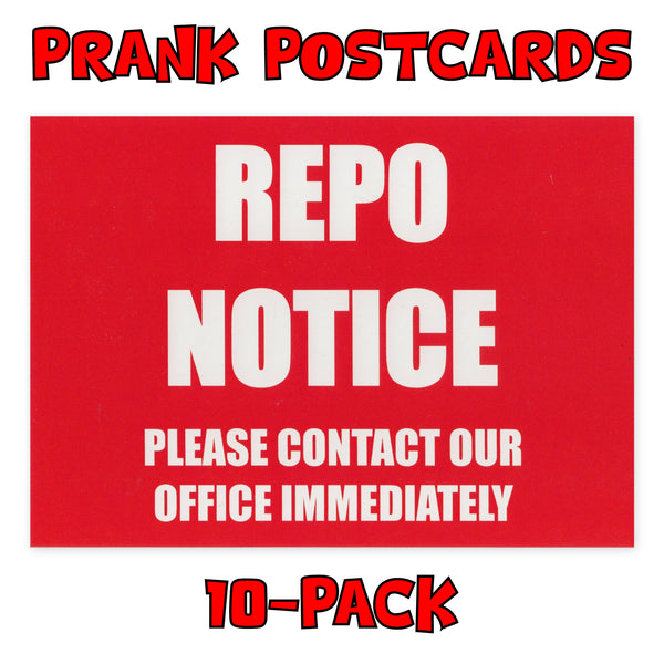 Prank Postcards (10-Pack, Fake Repo Notice)
