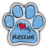Blue Scribble Dog Paw Magnet - I Love My Rescue Dog
