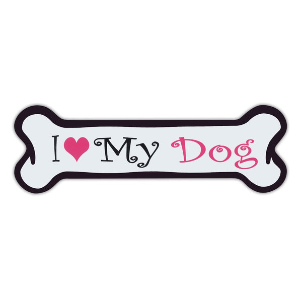 Pink Dog Bone Magnet - I Love My Dog