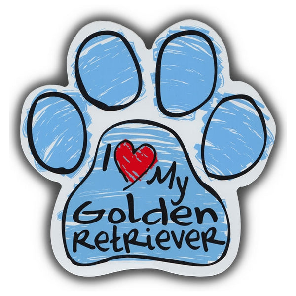 Blue Scribble Dog Paw Magnet - I Love My Golden Retriever