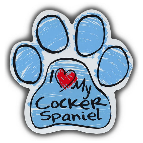 Blue Scribble Dog Paw Magnet - I Love My Cocker Spaniel