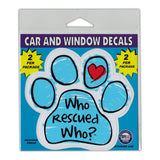 Window Decals (2-Pack) - Who Rescued Who?, Blue (4.25" x 4")