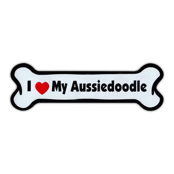 Magnet, Dog Bone, I Love My Aussiedoodle (Australian Shepherd, Poodle Mix), 7" x 2"