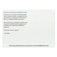 Joe Biden Campaign Donation back of postcard